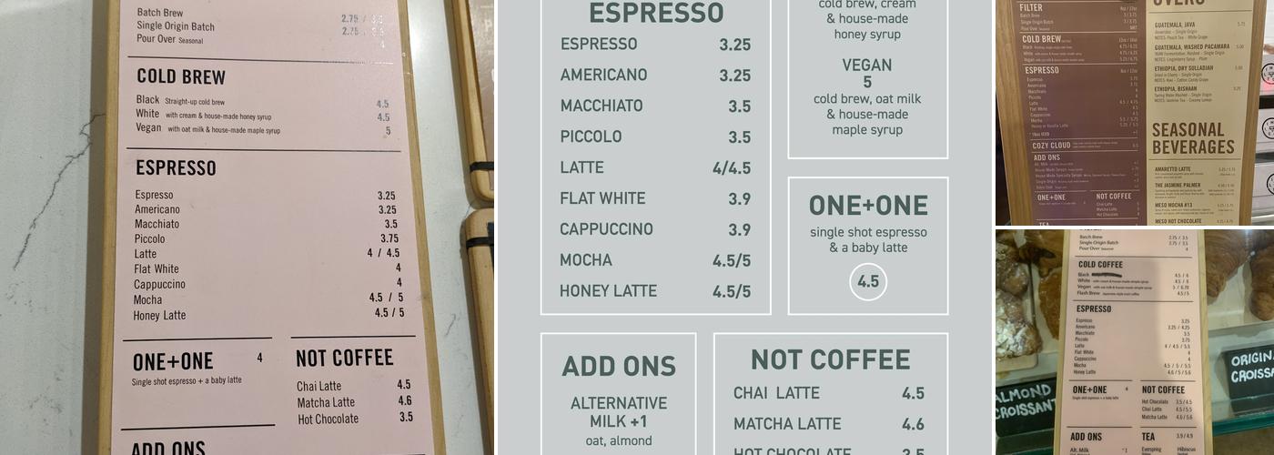 Lineage Coffee Roasting Menu