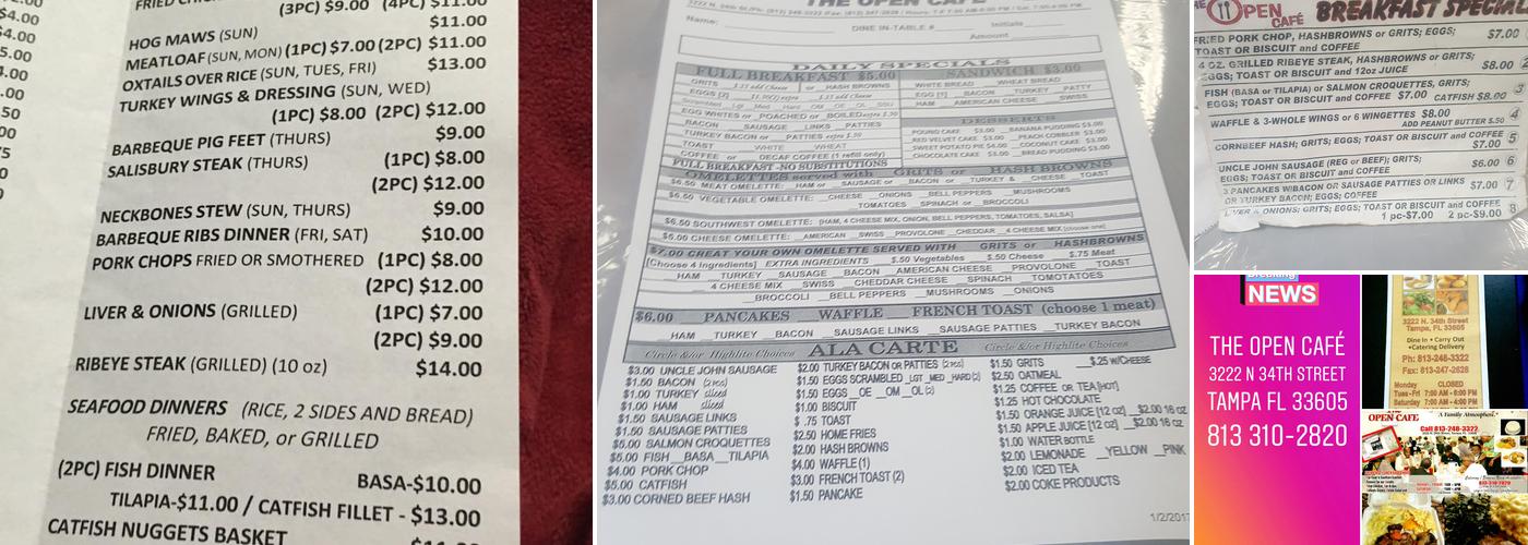 The Open Cafe Menu