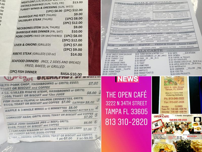 The Open Cafe Menu