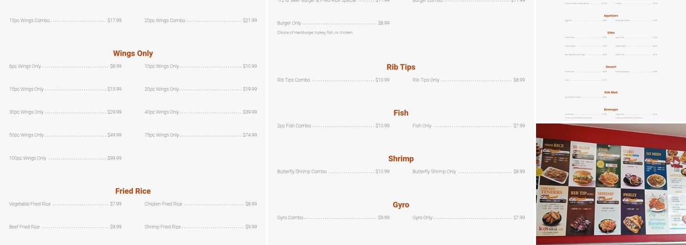 Wings 101 Menu