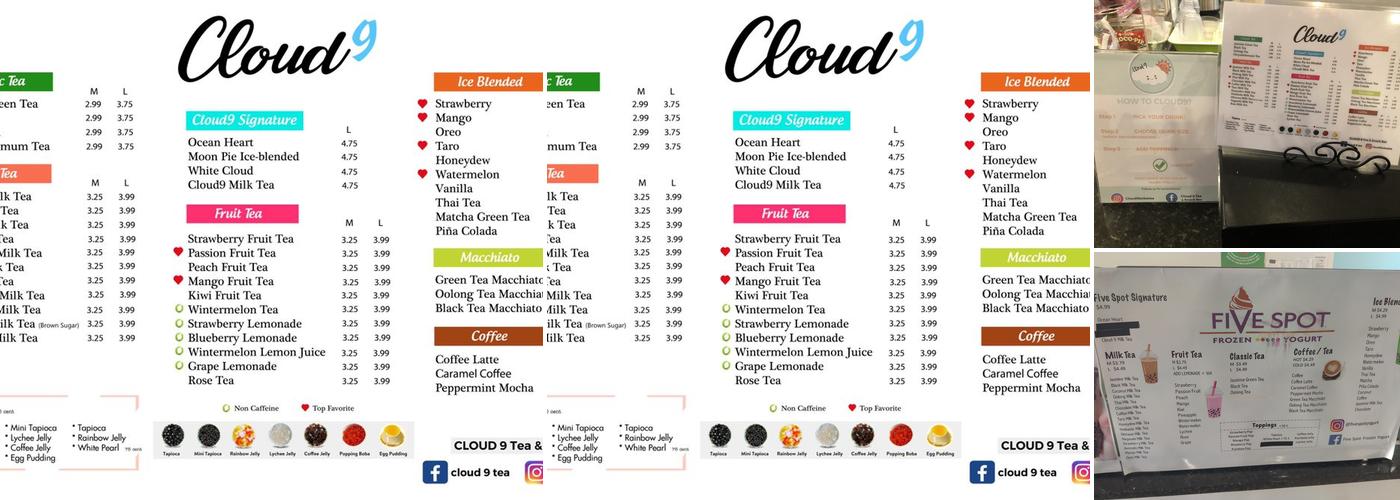 Cloud 9 Tea & Snack Bar Menu