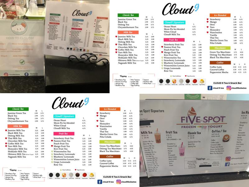 Cloud 9 Tea & Snack Bar Menu