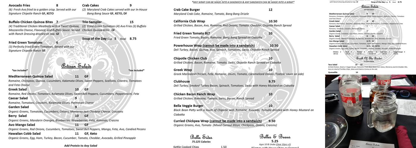 Bella Vista By The Creek Menu