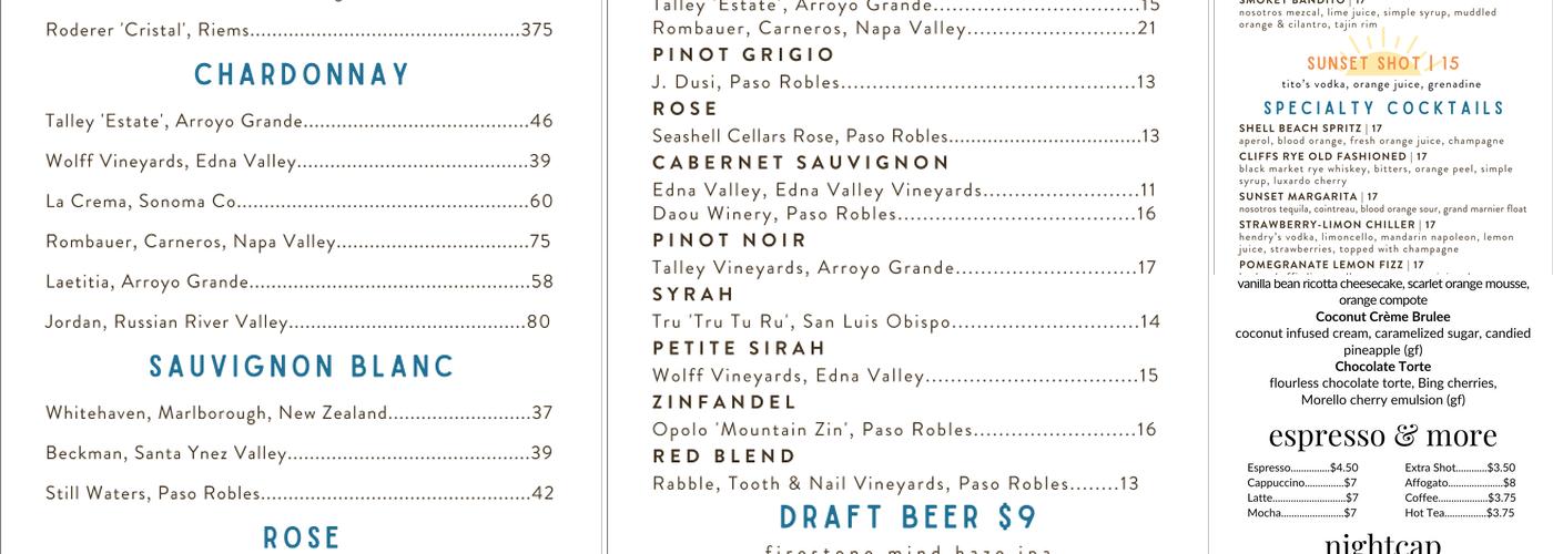 Marisol at The Cliffs Menu