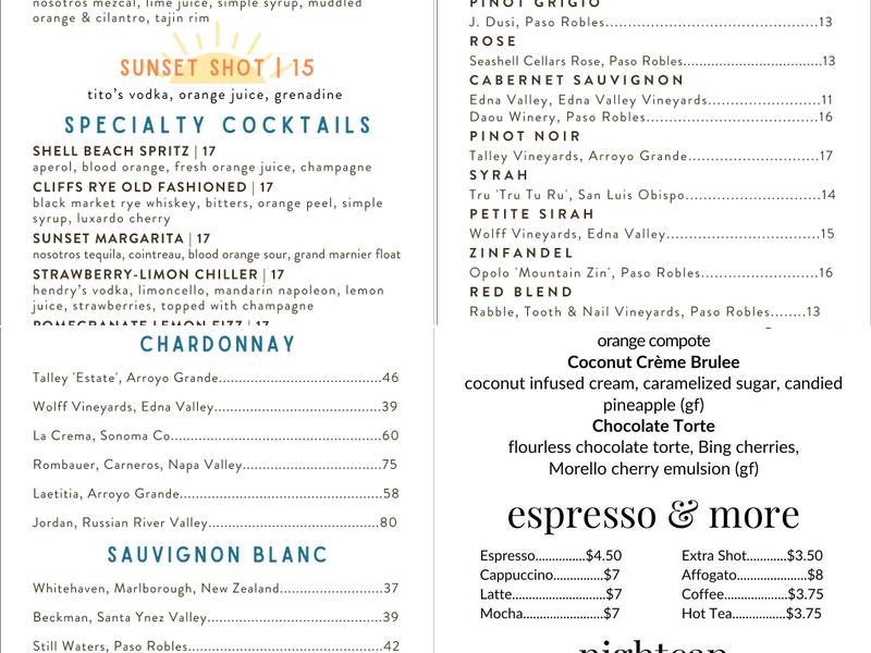 Marisol at The Cliffs Menu