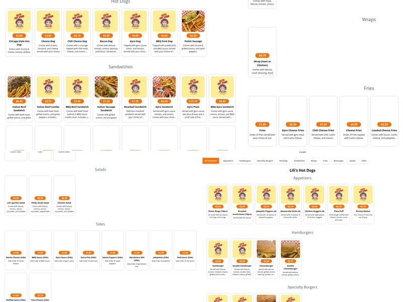 Lili’s Hot Dogs Menu