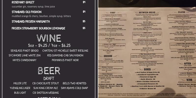 The Standard Plate & Pour Menu