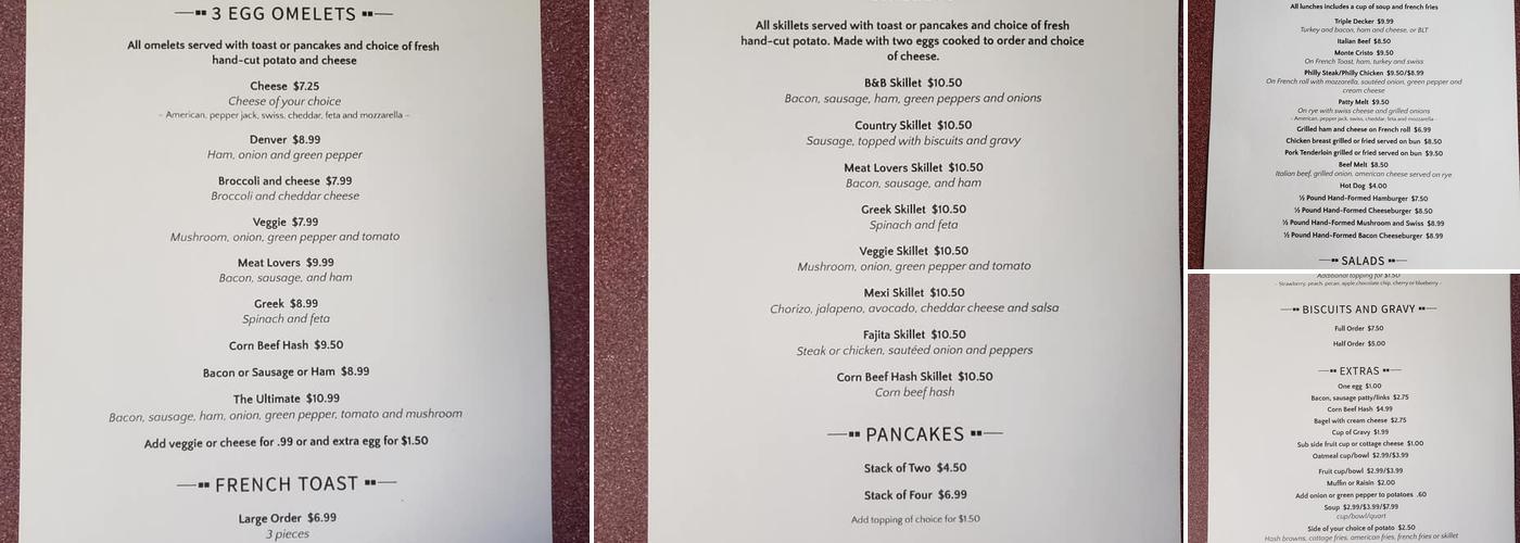 B&B Cafe Menu