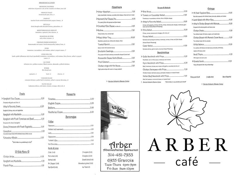 Arber Cafe Menu