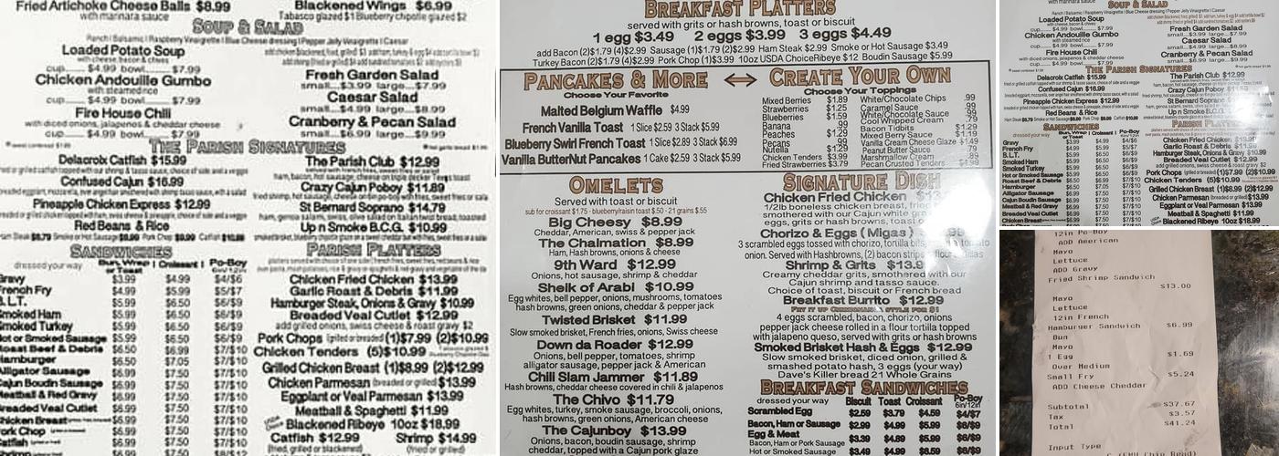 Parish Diner Menu