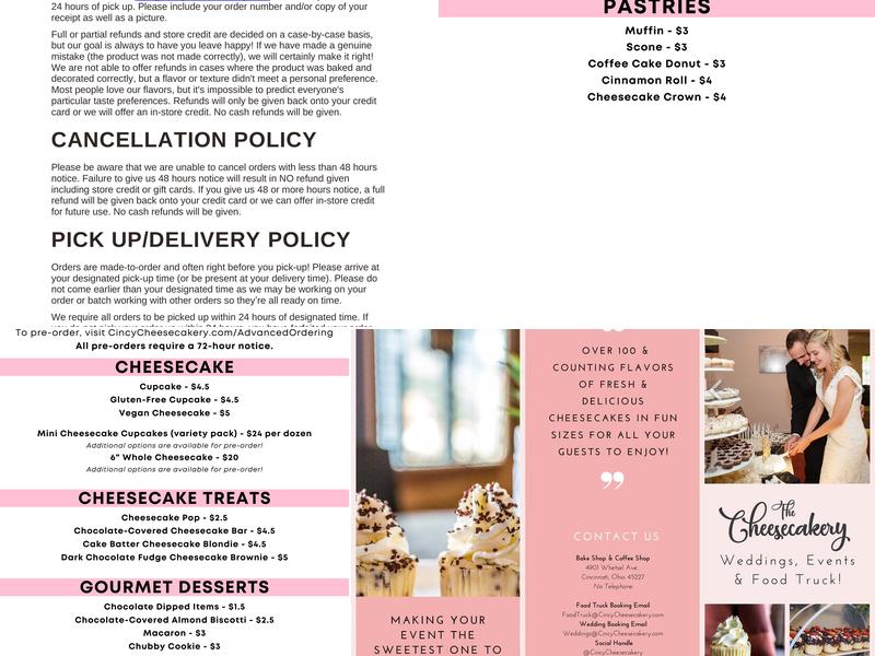 The Cheesecakery Menu