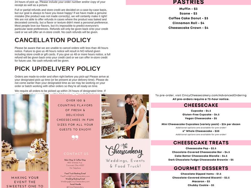The Cheesecakery Menu