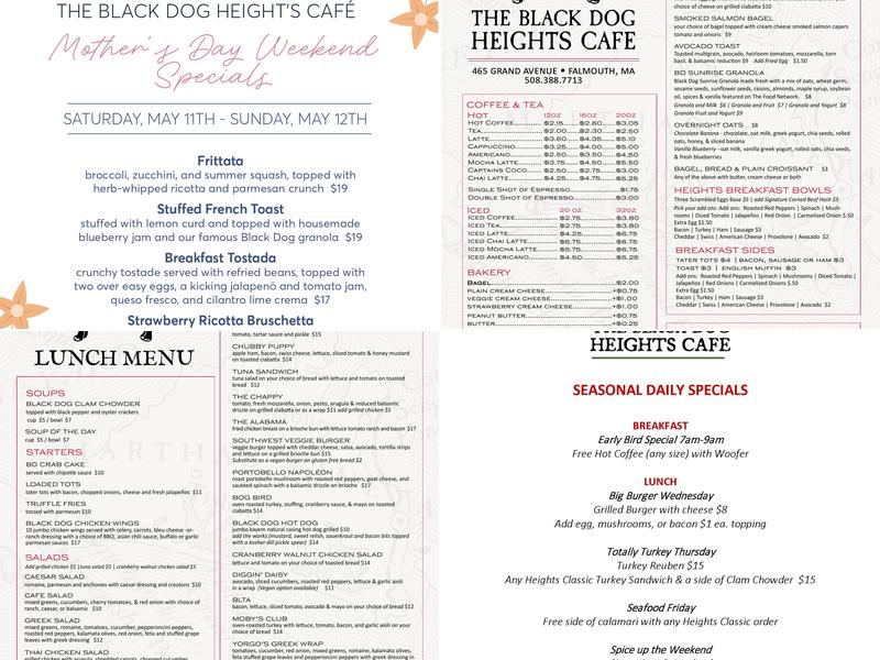 The Black Dog Heights Cafe Menu
