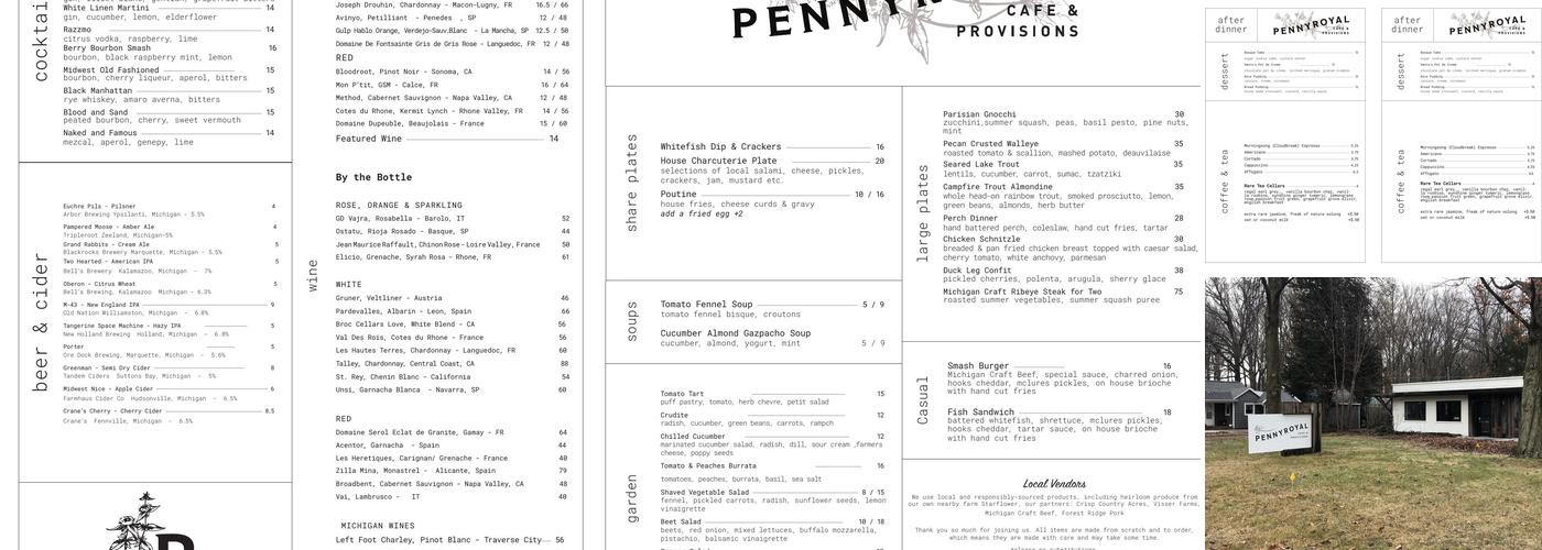 Pennyroyal Cafe & Provisions Menu