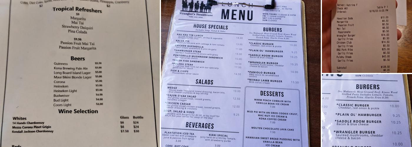 The Saddle Room Menu
