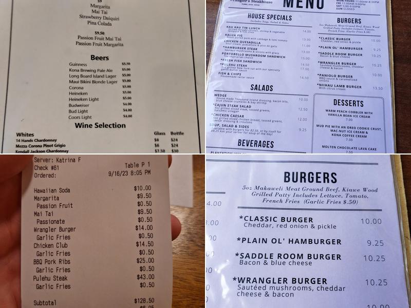 The Saddle Room Menu