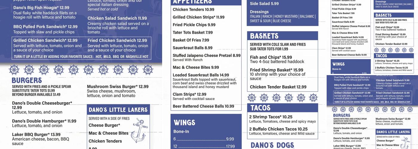 Dano’s Lakeside Pub Menu