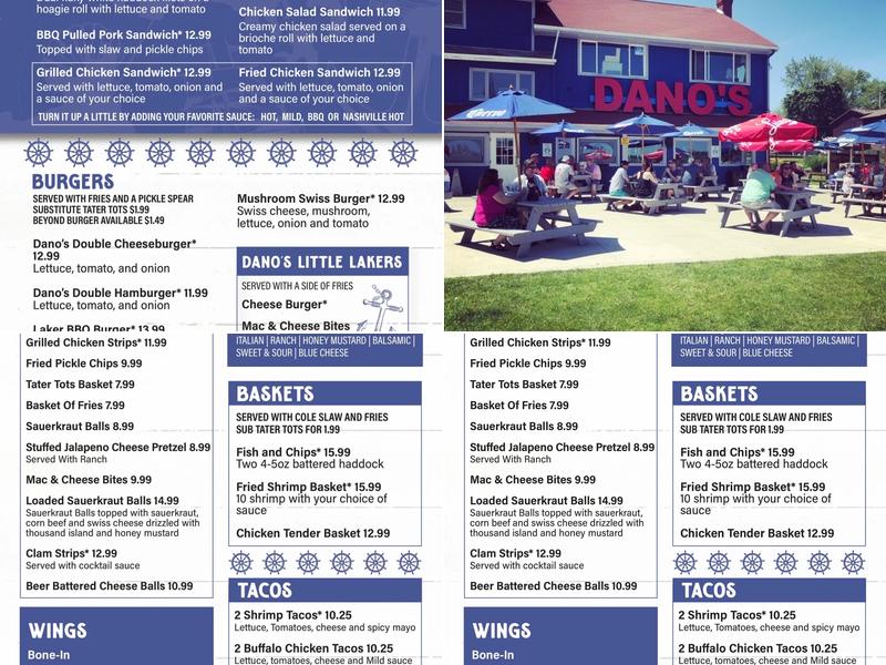 Dano’s Lakeside Pub Menu