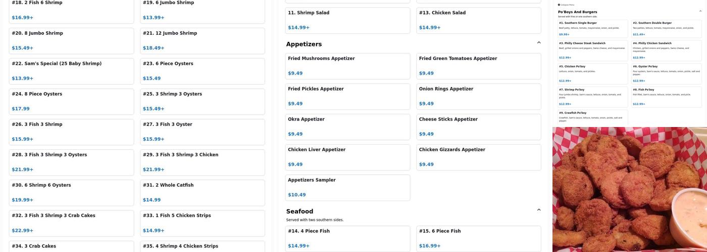 Sam's Southern Eatery - Ada Menu