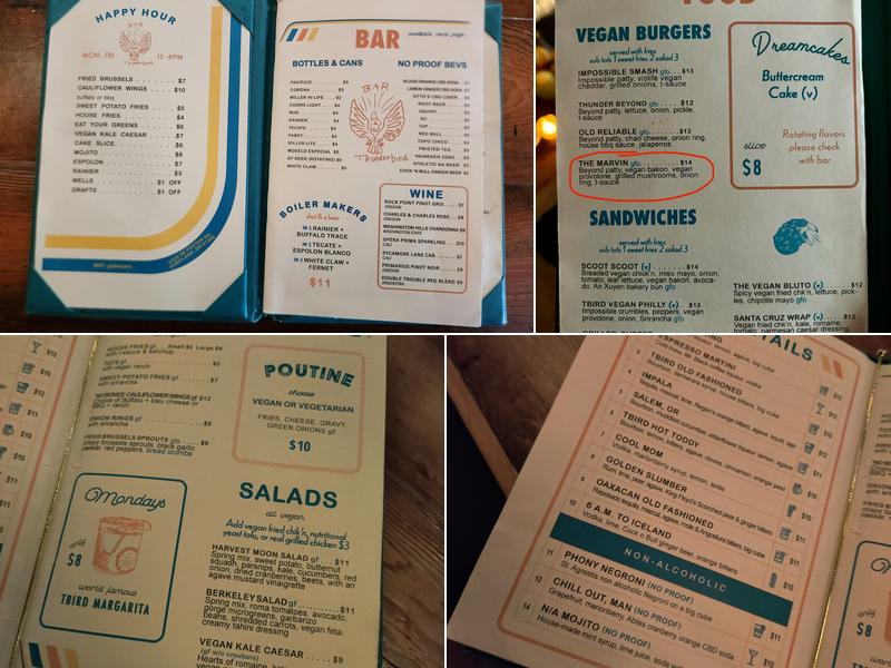 Thunderbird Bar Menu