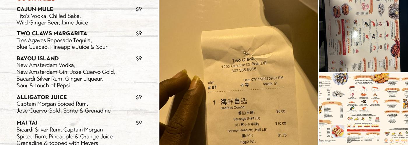 Two Claws Menu