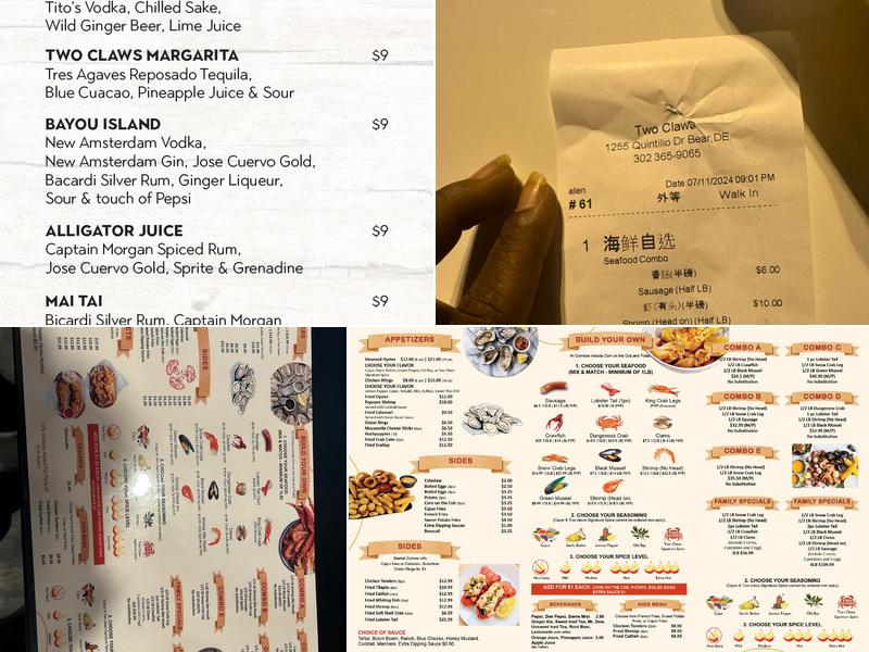 Two Claws Menu