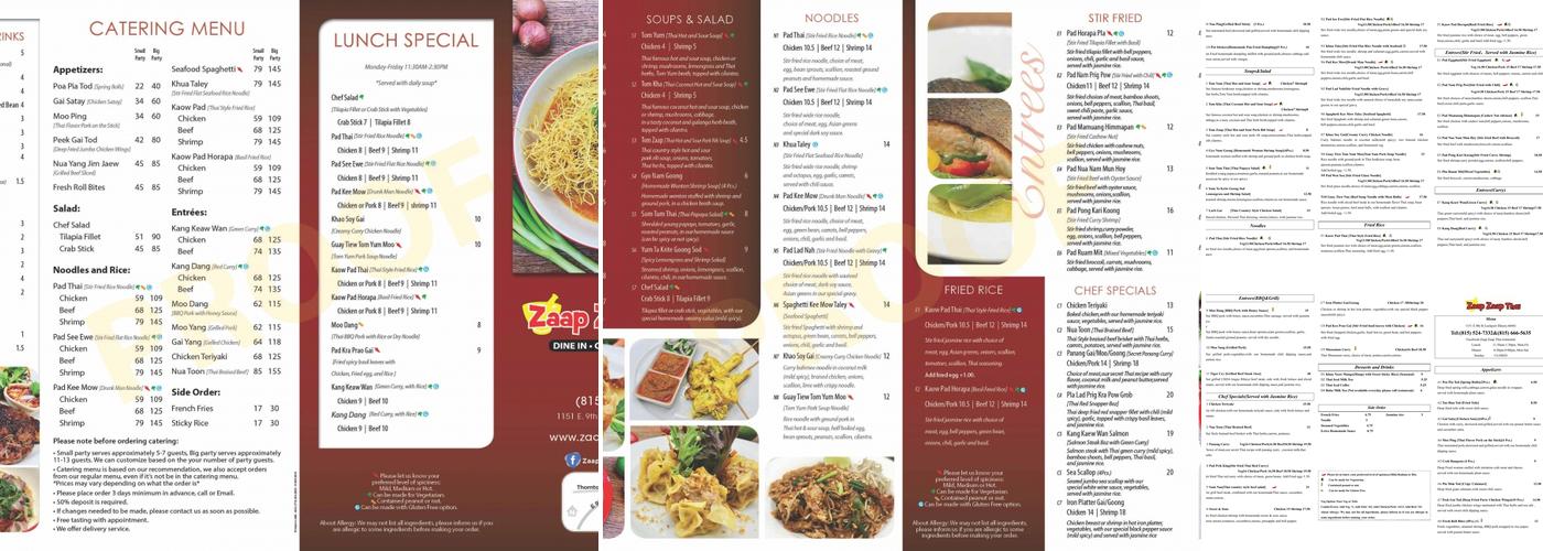 Zaap Zaap Thai Menu