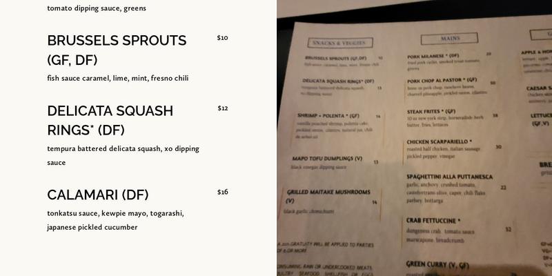 Second Set Bistro Menu