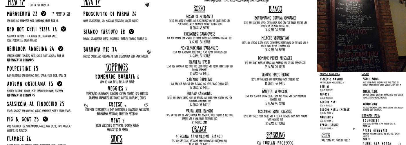 Pizzette Menu