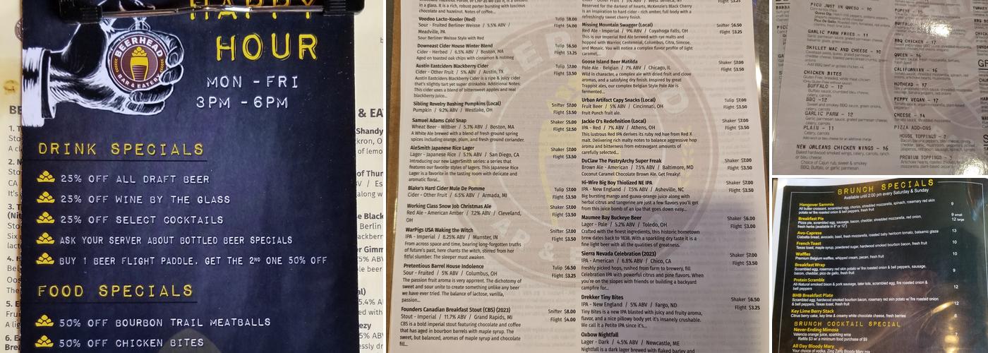 Beerhead Bar & Eatery Menu