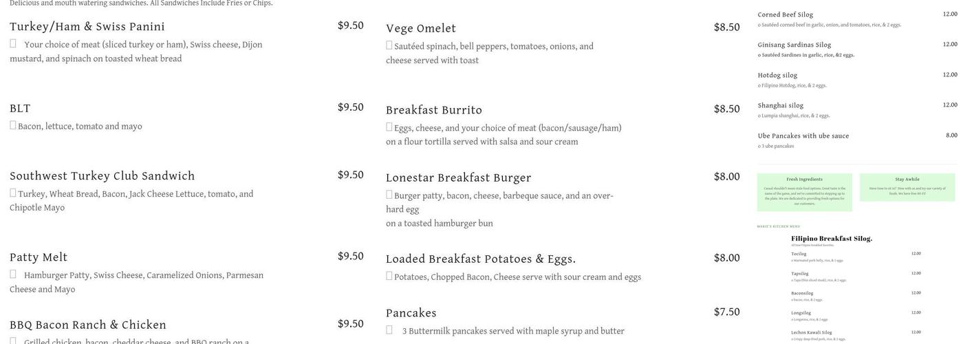 Marie's Kitchen Menu