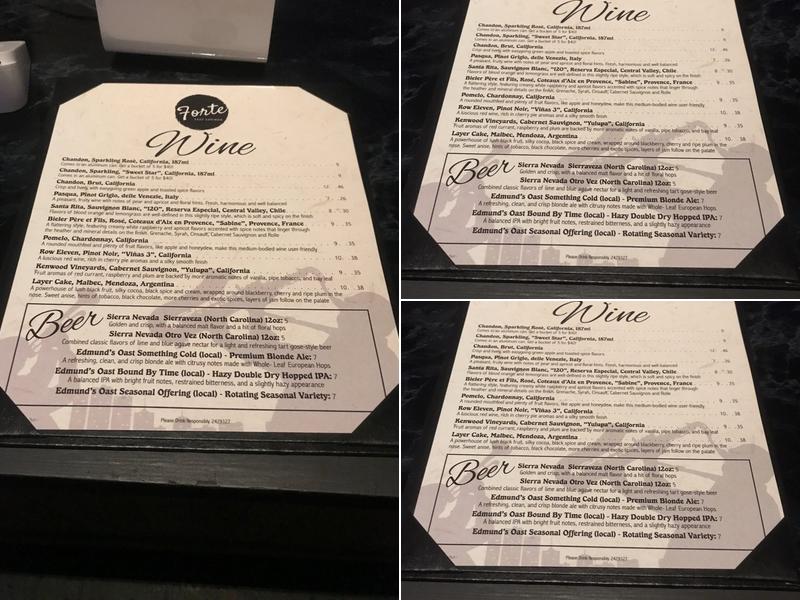 Forte Jazz Lounge Menu