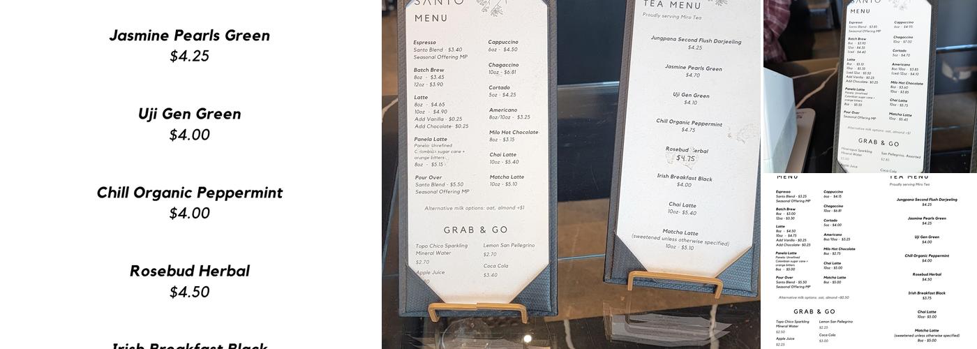 Santo Coffee Co Menu
