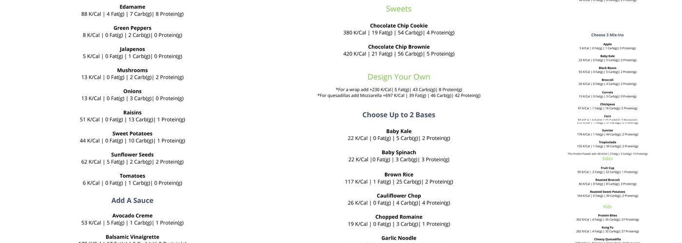SoFresh Menu