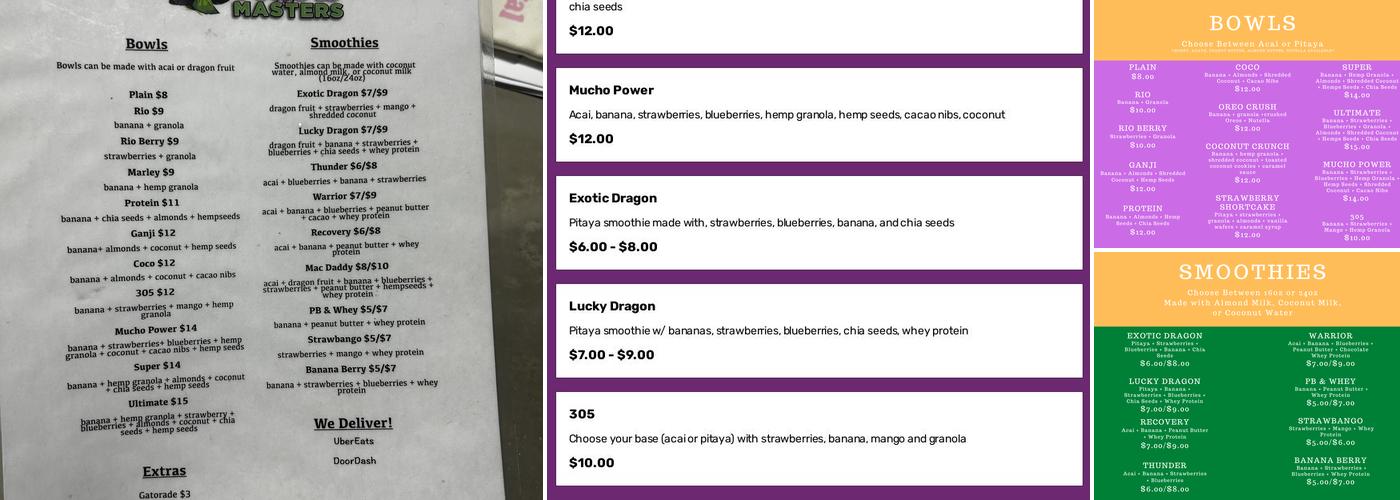 Acai Masters Menu