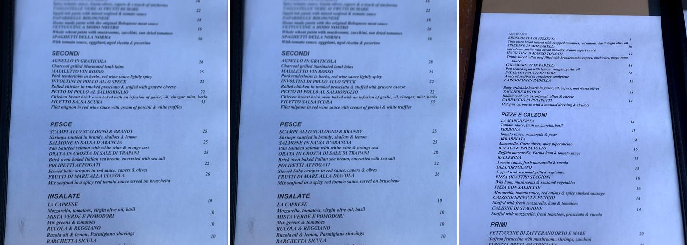 Acqua Santa Menu