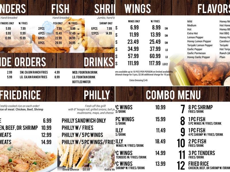 A Town Wings Menu