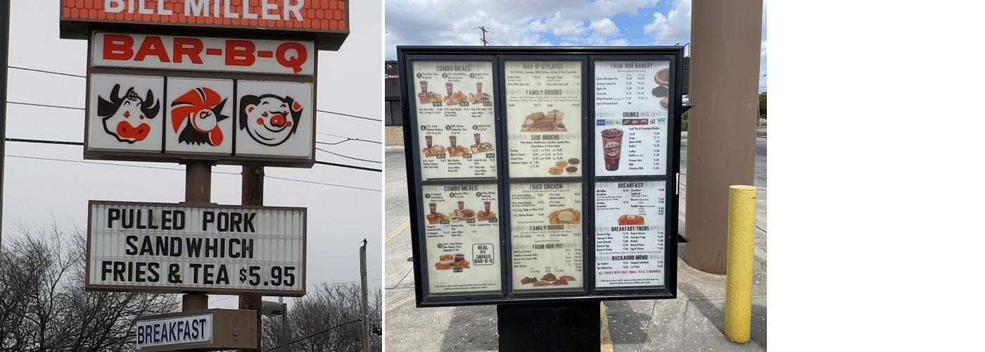 Bill Miller BBQ Menu