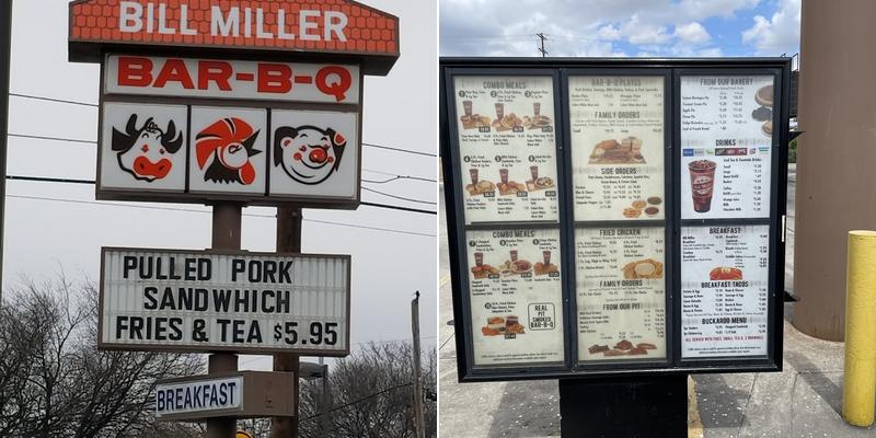 Bill Miller BBQ Menu