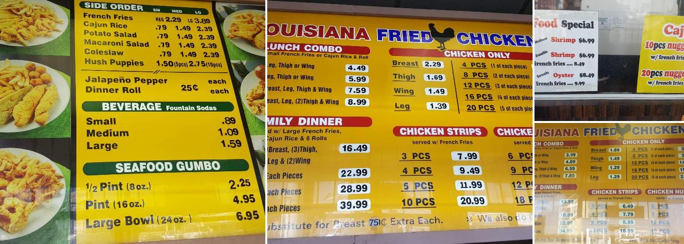 Louisiana Fried Chicken & Fish Menu