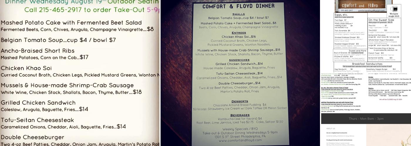 Comfort & Floyd Menu