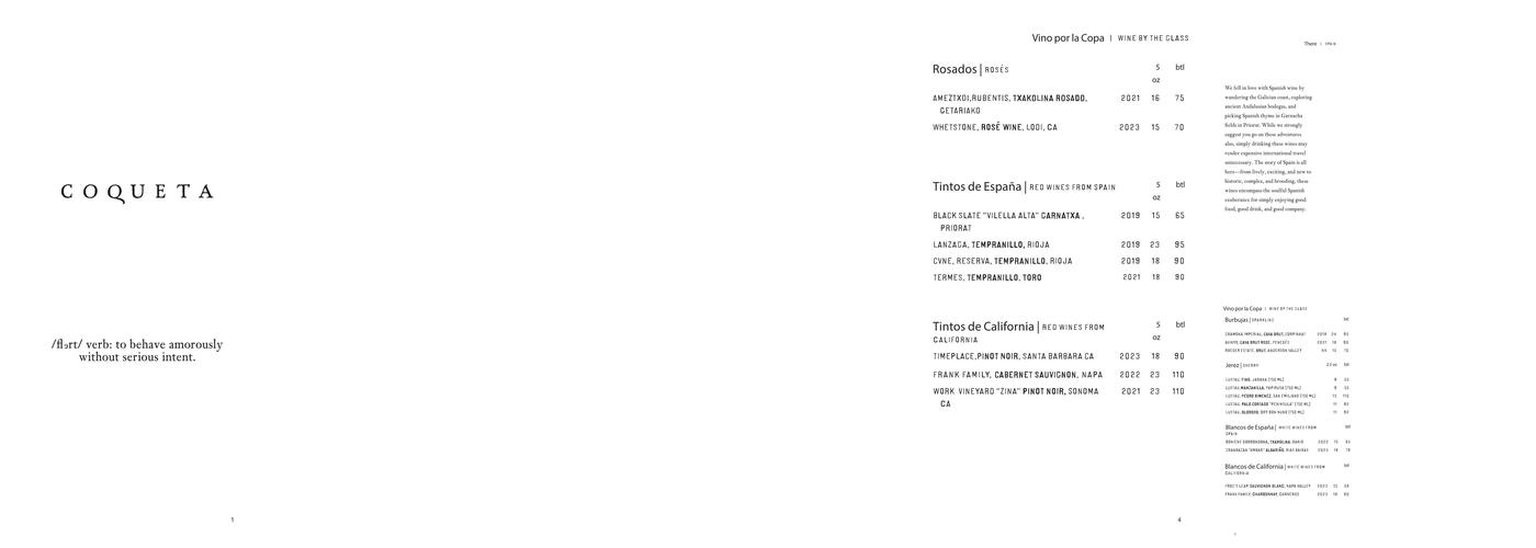 Coqueta Menu