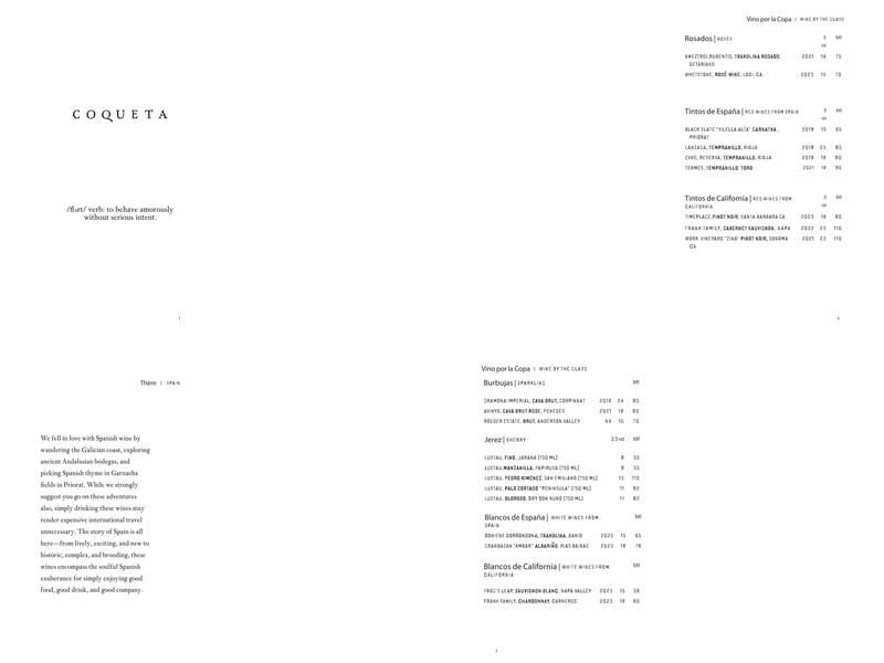 Coqueta Menu