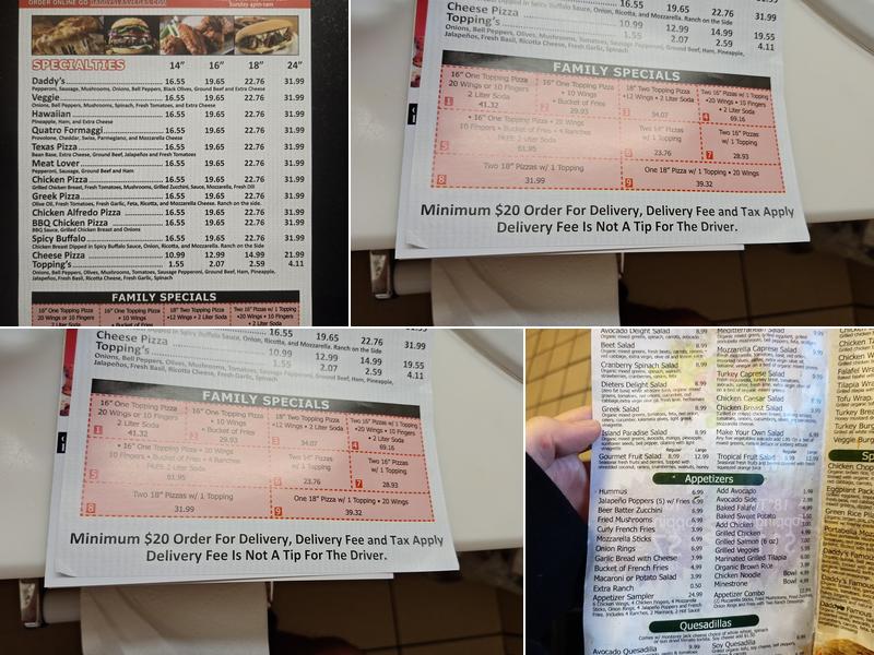 Daddy's Delights Menu