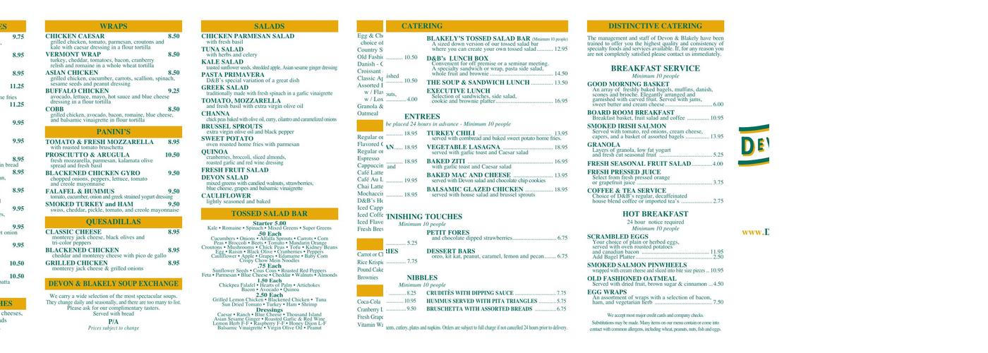 Devon & Blakely Menu