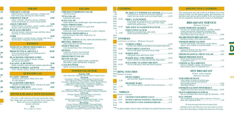 Devon & Blakely Menu