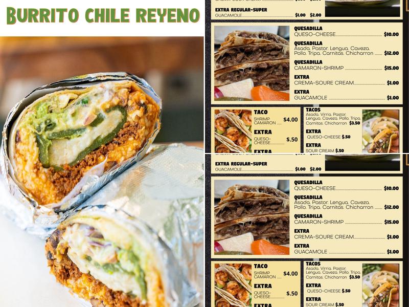 El Novillo taco truck Parking Lot Menu