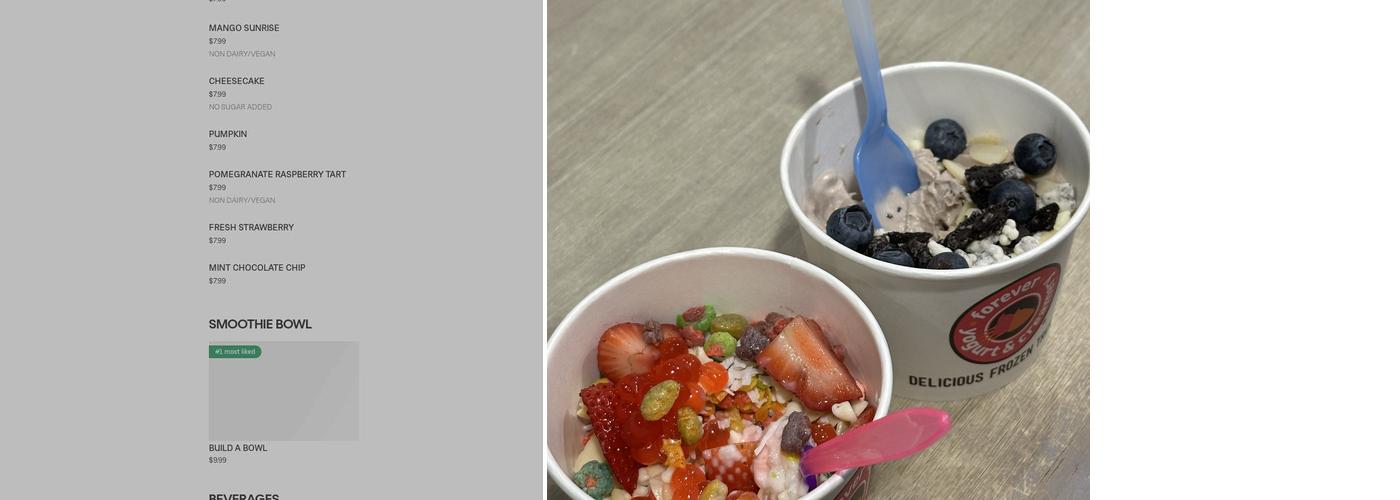 Forever Yogurt Menu