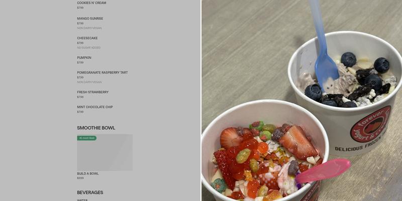 Forever Yogurt Menu