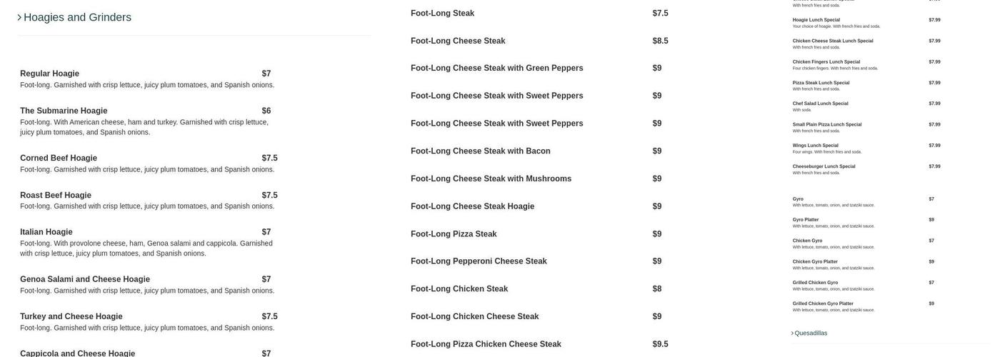 George's Pizza Menu